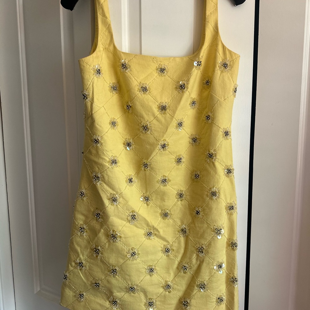 Tanya Taylor Yellow Embellished Mini Dress